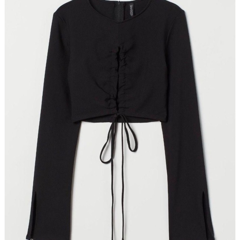H&M Black Cut-out Long Sleeve Blouse Going Out Top